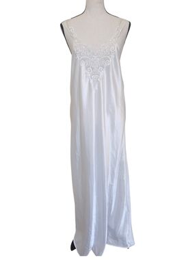 Appel Vintage White Silky Maxi Slip Dress Nightgown Lingerie Size M Bridal Lace